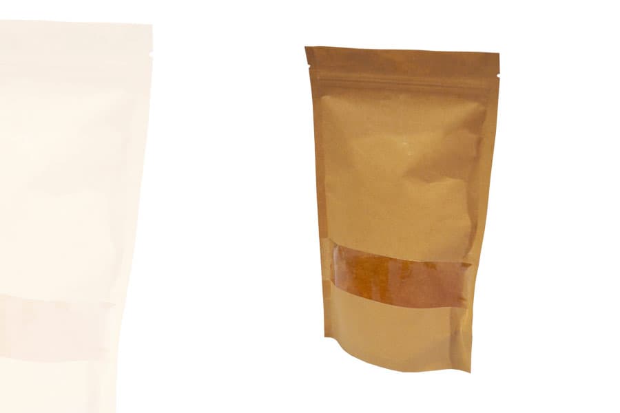 Sachet Doypack 26 x 16 x 5 cm kraft alimentaire à fenêtre avec fermeture zip et bande thermosoudable - (conditionné par 100)