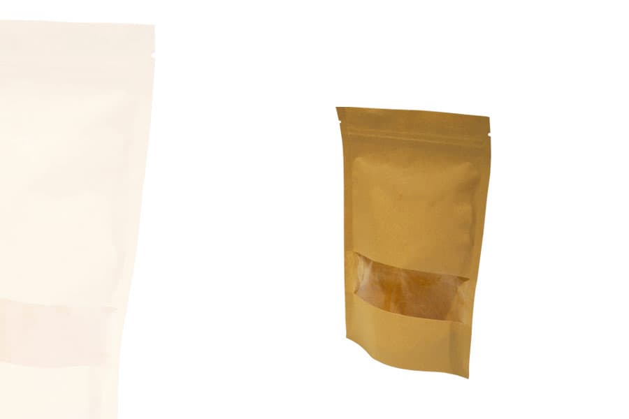 Sachet Doypack 22 x 14 x 4 cm kraft alimentaire à fenêtre avec fermeture zip et bande thermosoudable - (conditionné par 100)