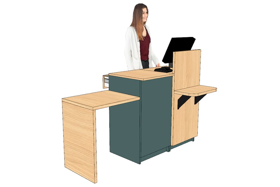 Comptoir d’Encaissement et d’Accueil 1 Poste avec Arche (droite) Vert