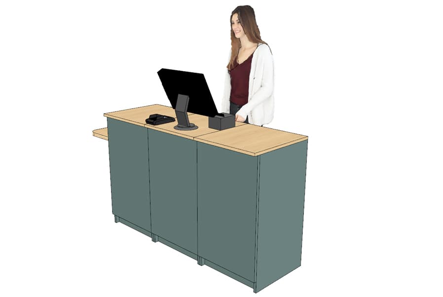 Comptoir caisse 1 poste avec tablette PMR à droite ( livré monté )