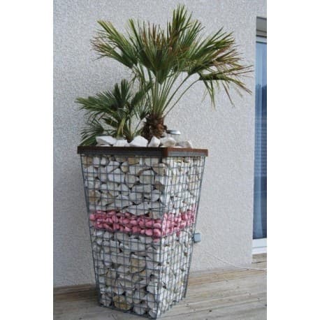 Jardinière en Acier Conique Gabion 60 x 60 x 100 cm avec Galets