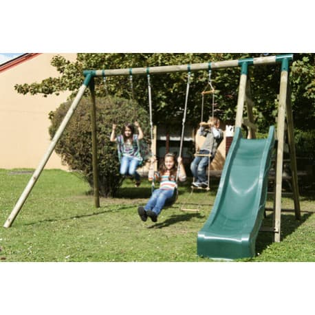 Balançoire en Bois Navajos avec Toboggan 2 Balançoires et 1 Echelle - 330 x 260 x 230 cm