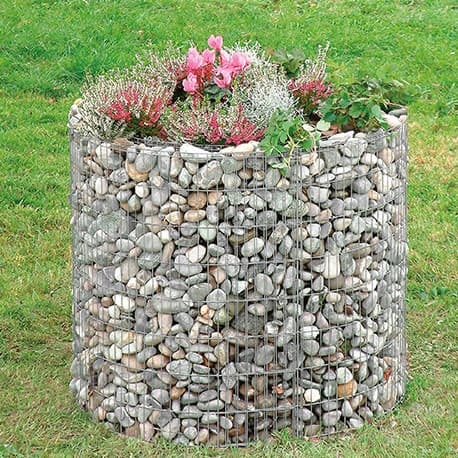Jardinière en Acier Ronde Gabion 92 x 92 x 80 cm avec Galets