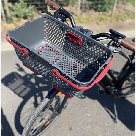 Lot Support Panier en Polypropylène pour Vélo avec Panier Kajo 15 L 42,5 x 25,5 x 17 cm Gris et Cerise