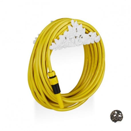 Enrouleur Mural Roses Antiques en Fonte pour Tuyau d’Arrosage 20 m de long Blanc ou Marron 27 x 15 x 13 cm