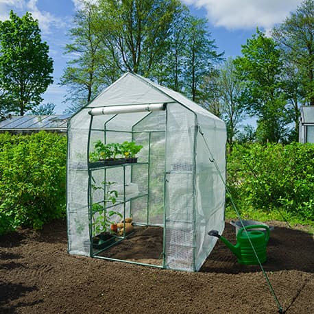 Serre pour Jardin avec Etagères et Plateaux 2 m² en Polyéthylène et Armature Métallique – 1,4x1,4x1,95 m