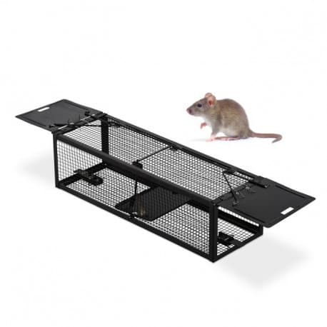 Piège à Double Entrée pour souris et rats – 12,5 x 39 x 11 cm en fer de couleur Noir