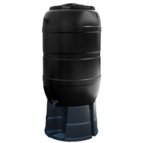 Récupérateur d'Eau Vert Noir de 210 L en Forme de Tonneau avec Pied - Polyéthylène - Ø57x128,5 cm