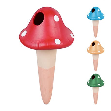 4 Cônes d’Arrosage en Terre Cuite Champignons Multicolore 110 ml - H.16 cm