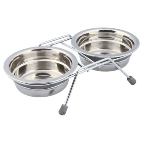 Support en Métal avec 2 Gamelles en Acier Inoxydable 0,45 L Ø13 cm