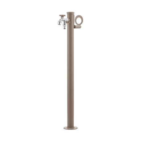 Fontaine De Jardin Olbia En Aluminium Avec Support Tuyau Et Double Robinets 11 x 26 x 88 cm Taupe
