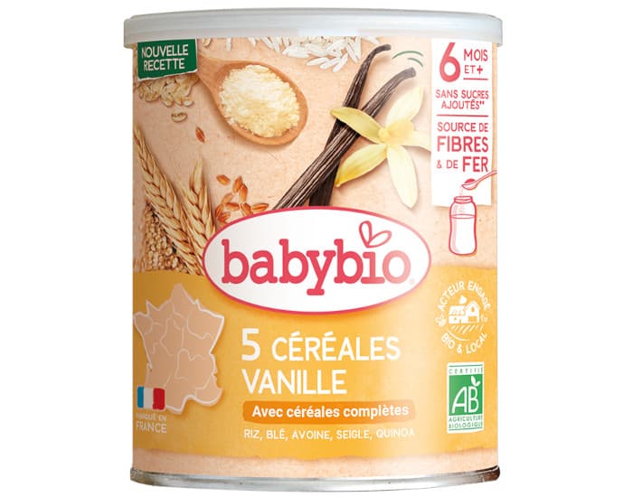 BABYBIO 5 Céréales Vanille - 220g - Dès 6 mois