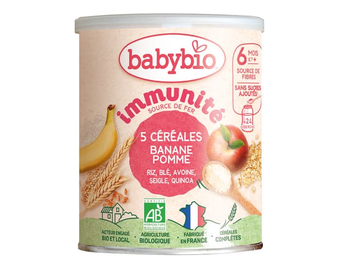 BABYBIO 5 Céréales Banane Pomme - 220g - dès 6 mois