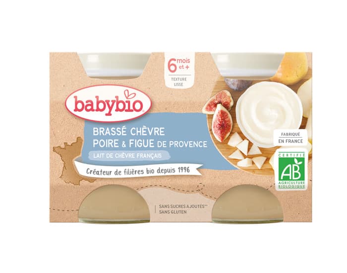 BABYBIO Petits Pots Brassés Lactés - 2 x 130 g - Dès 6 mois Chèvre Poire et Figue de Provence