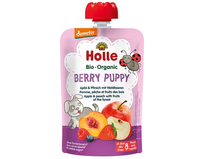 HOLLE Gourde Berry Pupy - Pomme Pêche Fruits des Bois - 100 g - Dès 8 mois