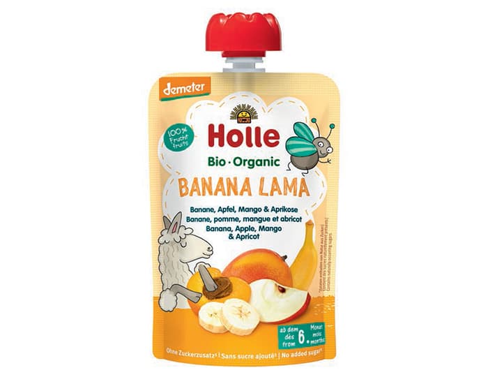 HOLLE Gourde Banana Lama - Banane Pomme Mangue Abricot - 100 g - Dès 6 mois