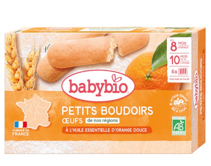 BABYBIO Boudoirs à l'Huile Essentielle d'Orange Douce - Nouvelle Recette - Dès 10 mois