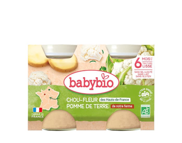 BABYBIO Mes Légumes - 2x130g Chou Fleur - Pomme de Terre - 6 mois