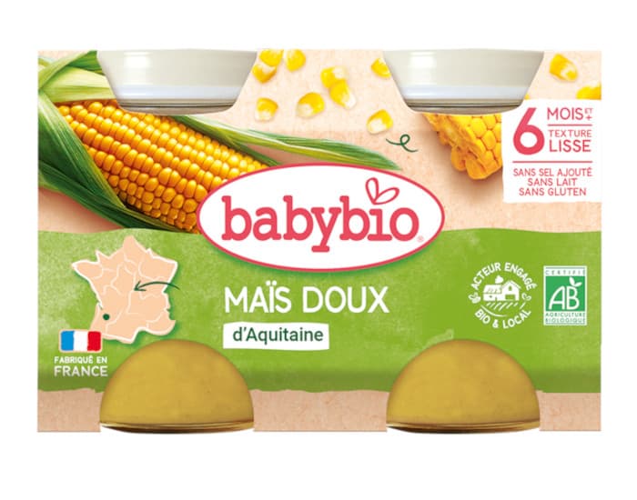 BABYBIO Mes Légumes - 2x130g Maïs Doux d'Aquitaine - 6 mois