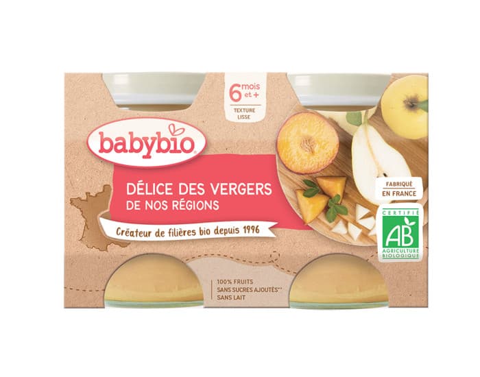 BABYBIO Mes Fruits - 2 x 130 g Délices des Vergers - 4 mois
