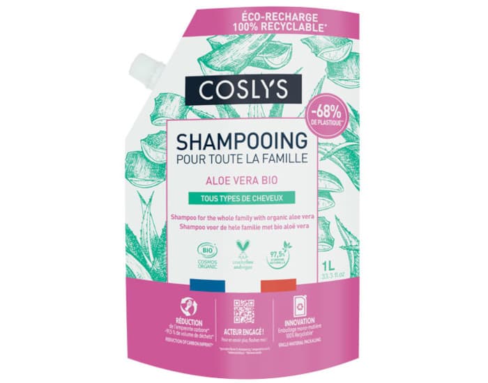 COSLYS Shampooing pour Toute la Famille - Aloe Vera Bio Doypack 1 L