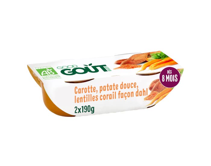 GOOD GOUT Petit Plat pour Bébé 2 x 190g - Carotte Patate Douce Lentille Corail - Dès 8 mois