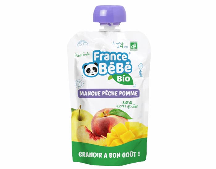 FRANCE BEBE BIO Gourde Mangue Pêche Pomme - 100g - Dès 4 mois