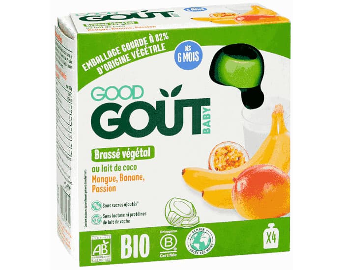 GOOD GOUT Gourde Brassé Végétal Coco Mangue Banane Passion - 4 x 85g - Dès 6 mois
