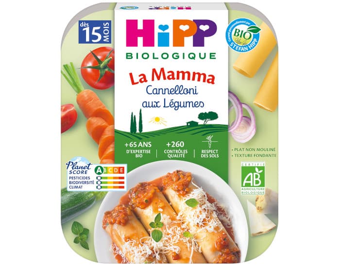 HIPP Pâtes à l'Italienne de la Mamma- Assiette 250 g - Dès 15 et 18 mois Cannelloni aux Légumes