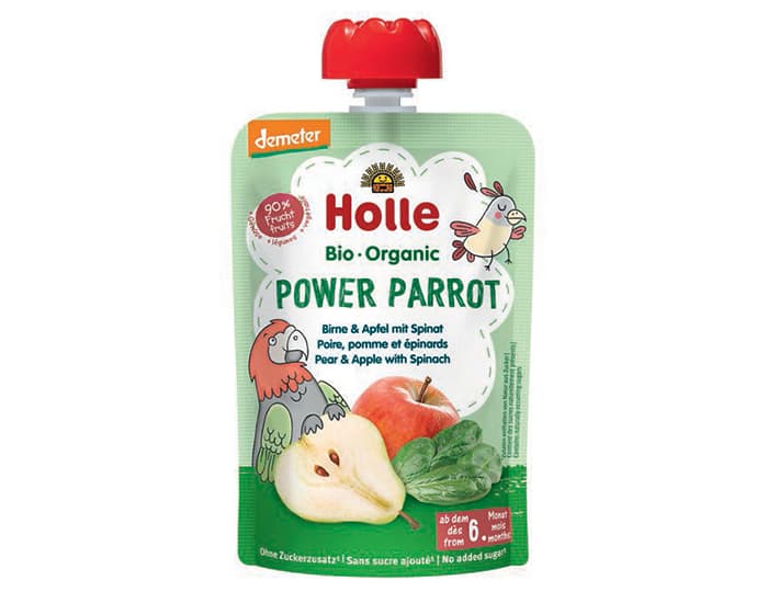 HOLLE Gourde Power Parrot - Poire Pomme Epinard - 100 g - Dès 6 mois
