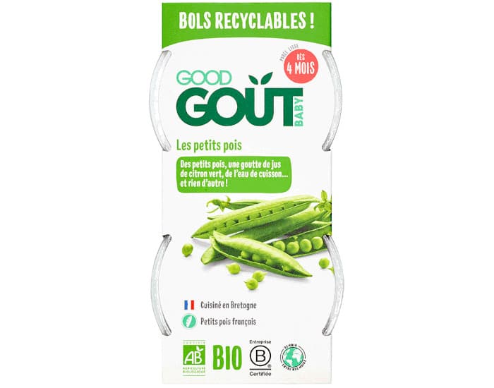 GOOD GOUT Purée de Petits Pois - 2 x 120 g - Dès 4 mois