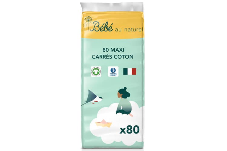 BEBE AU NATUREL Maxi Carrés Coton Bébé - 100% Coton Bio - 80 Unités A l'unité