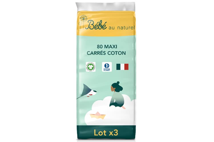 240 Carrés Coton Bébé / 100% Bio / Lot de 3x80 Unités