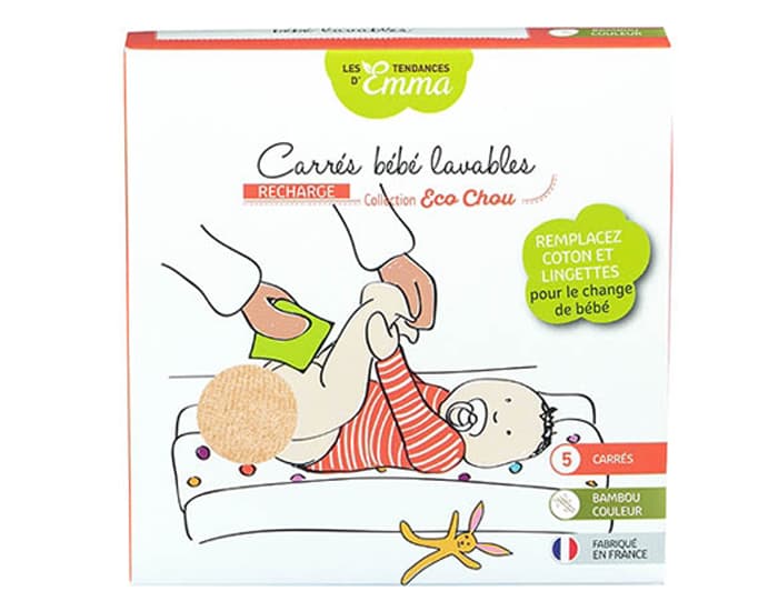 LES TENDANCES D'EMMA 5 Carrés Bébé Lavables - Bambou Couleur