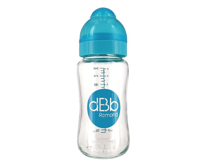DBB REMOND Biberon Verre Col Large Ouverture - Tétine Silicone - 240 ml Turquoise