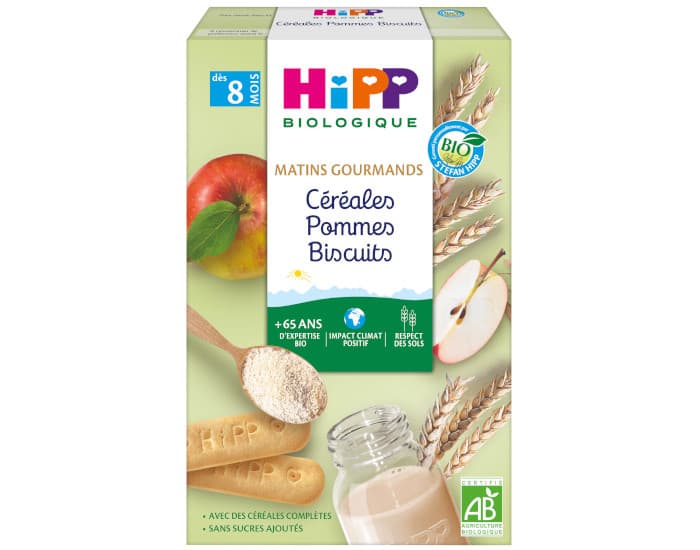 HIPP Céréales Matins Gourmands - Pommes Biscuits - 250g - Dès 8 Mois