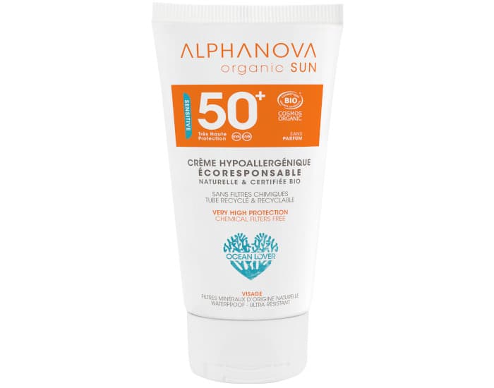 ALPHANOVA Crème Solaire Visage Hypoallergénique Sans Parfum SPF50+ Bio - 50 ml