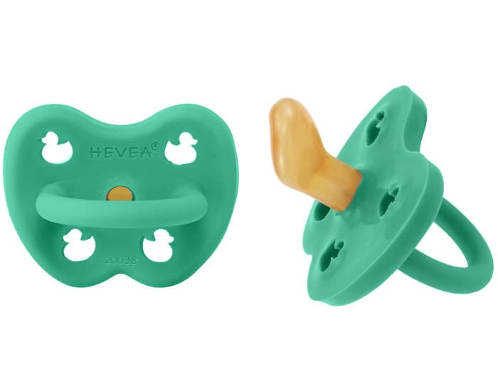 HEVEA Lot de 2 Sucettes Physiologiques en Caoutchouc Naturel Coloré - 3-36 mois Vert Pop