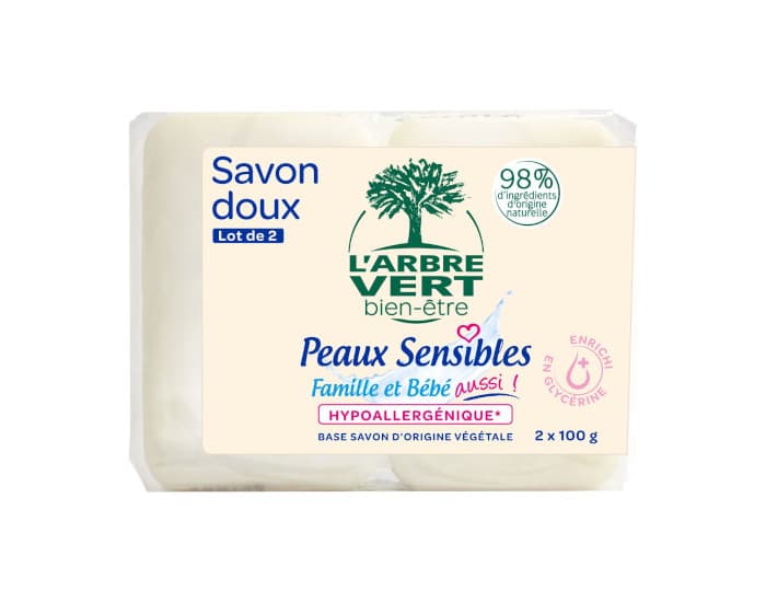 L'ARBRE VERT BIEN-ÊTRE Savon Famille et Bébé - Lot de 2x100g