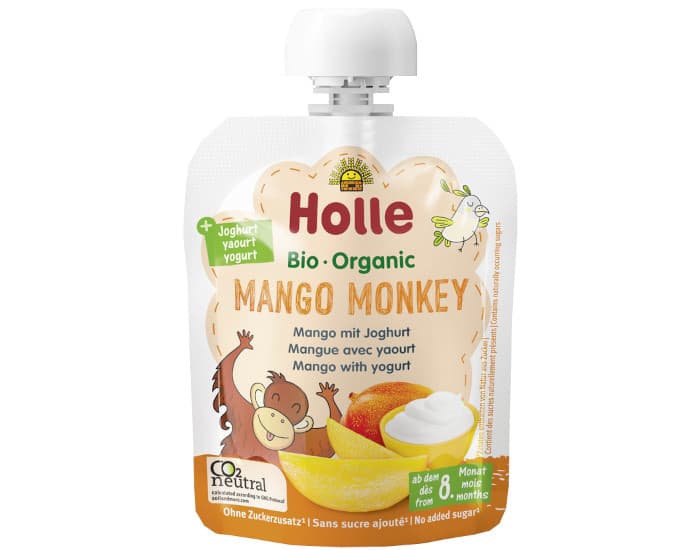 HOLLE Gourde Brassés Mango Monkey - Mangue avec Yaourt - 85 g - Dès 8 mois