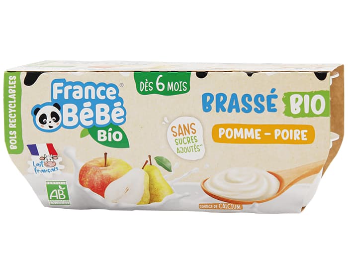 FRANCE BEBE BIO Brassé Pomme Poire - 4x100 g - Dès 6 mois