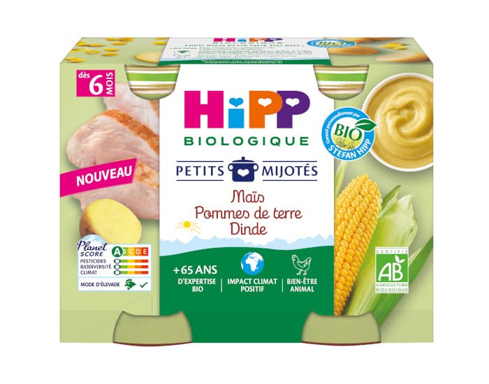 HIPP Les Petits Mijotés - 2 x 190 g Maïs Pommes de terre Dinde - 6M