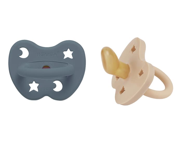 HEVEA 2 Pack Tétines Physiologiques en Caoutchouc Naturel 3-36 mois - Coloré Sand et Ocean Blue