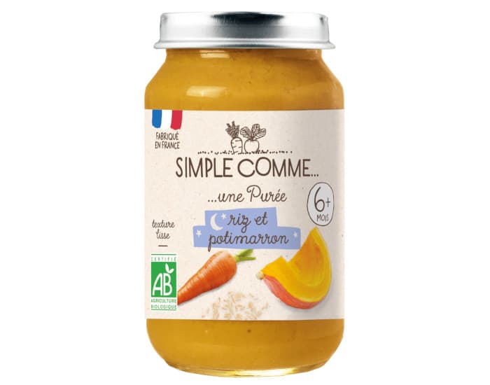 SIMPLE COMME Petits Pots Bonne Nuit - 190g - Dès 6 Mois Riz Potimaron