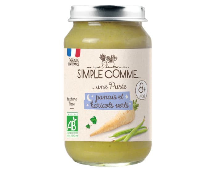 SIMPLE COMME Petits Pots Bonne Nuit - 200g - Dès 8 Mois Panais Haricot Vert