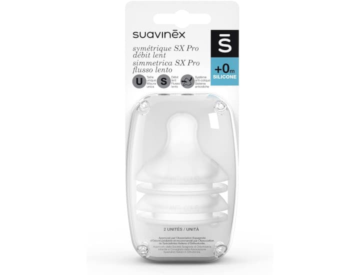 SUAVINEX Lot de 2 Tétines Symétriques SX Pro en Silicone Débit Lent +0m