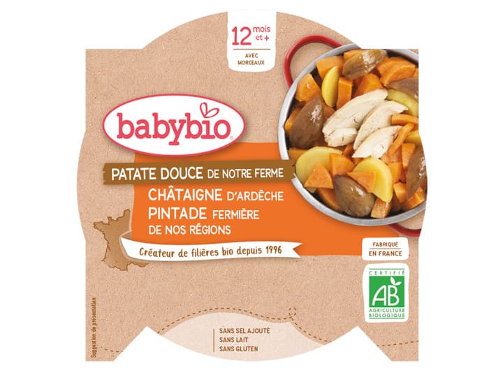 BABYBIO Mon p'tit Plat Assiette - 230 g ou 260 g Patate Douce Châtaigne Pintade - Dès 12 M
