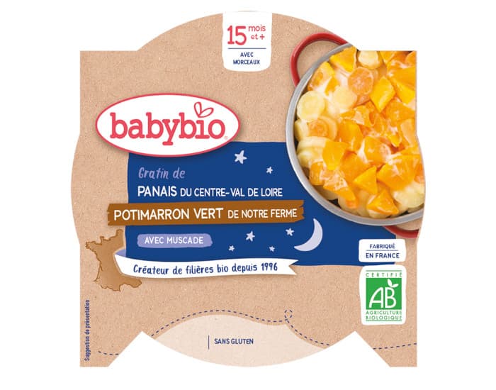 BABYBIO Assiette Bonne Nuit - 260 g Gratin Panais et Potimarron - 15 mois