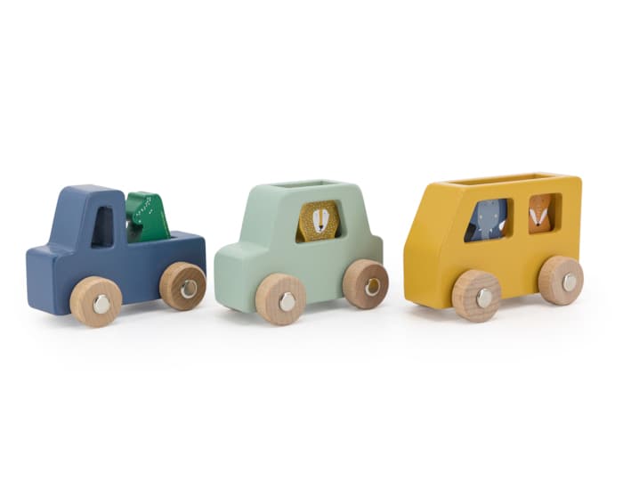 TRIXIE Set de Voitures et Animaux en Bois - Dès 18 mois