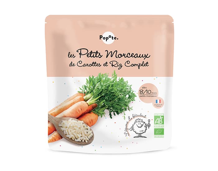 POPOTE Les Petits Morceaux Carottes et Riz Complet - 190 g - Dès 8/10 mois